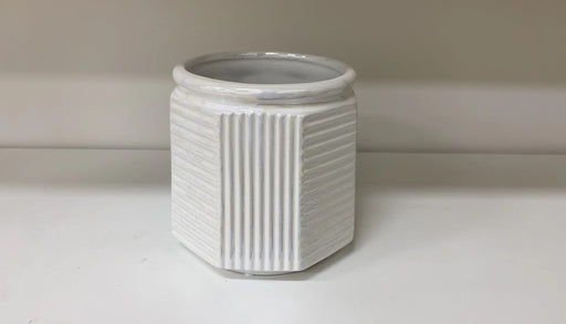 White geometric ceramic planter 