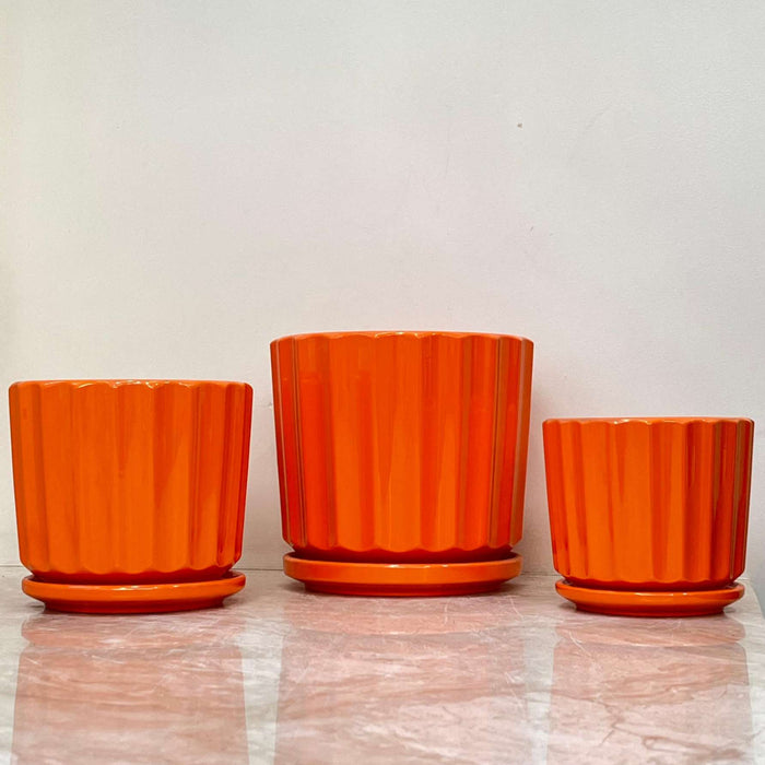 Glossy orange ceramic pots for indoor plants