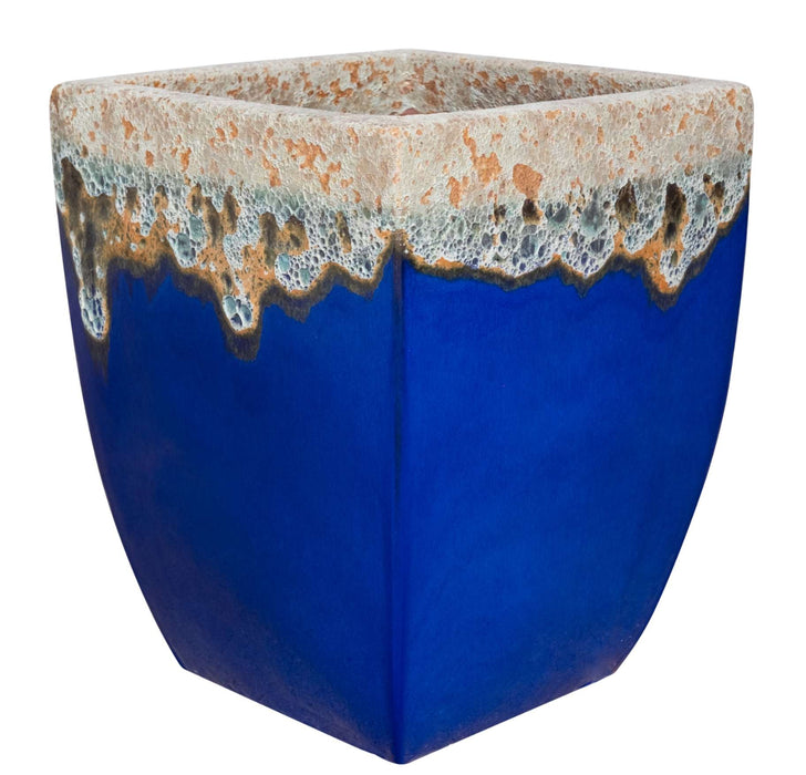 Cobalt Blue Square Ceramic Planter with Textured Rim