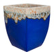 Cobalt Blue Square Ceramic Planter with Textured Rim