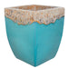 Turquoise Square Ceramic Planter with Textured Rim