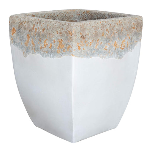 White Square Ceramic Planter with Textured Rim