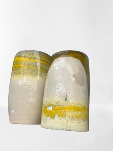 Large Ceramic Pots for Plants in Yellow and Cream Finish