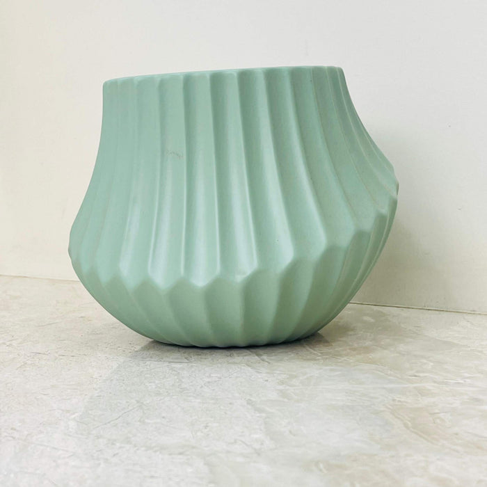 Light green fluted ceramic pot for home decor