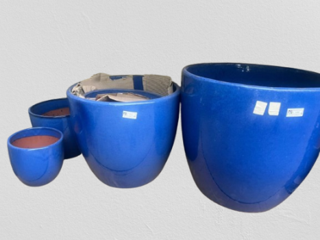 Set of 5 Deep Blue Ceramic Pots - Ideal for Home and Garden Decor