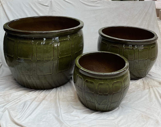 Durable Green Ceramic Planters in Three Sizes