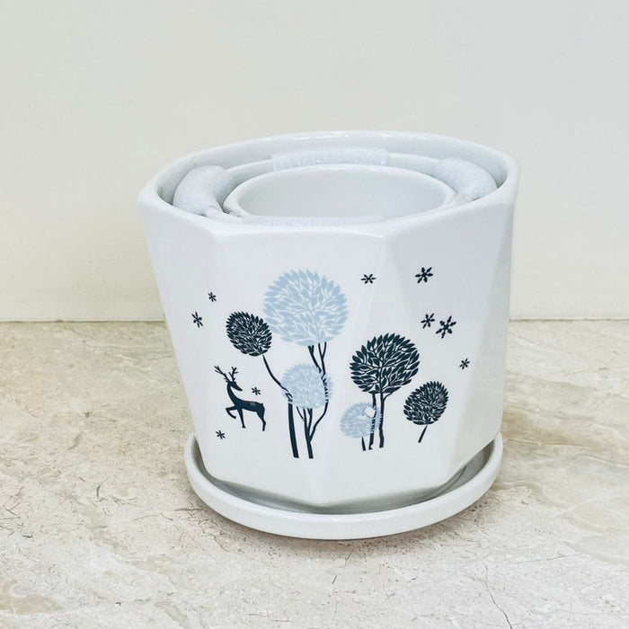 Forest Reindeer Ceramic Planter Set in three sizes