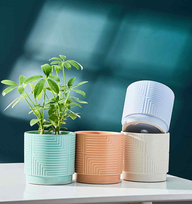 Decorative embossed ceramic plant pot