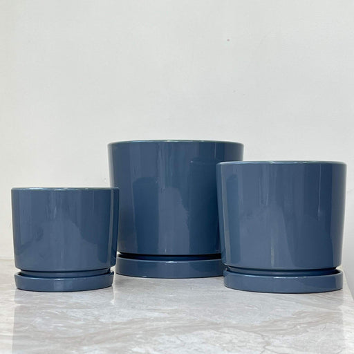 Glossy Blue Ceramic Planter Set