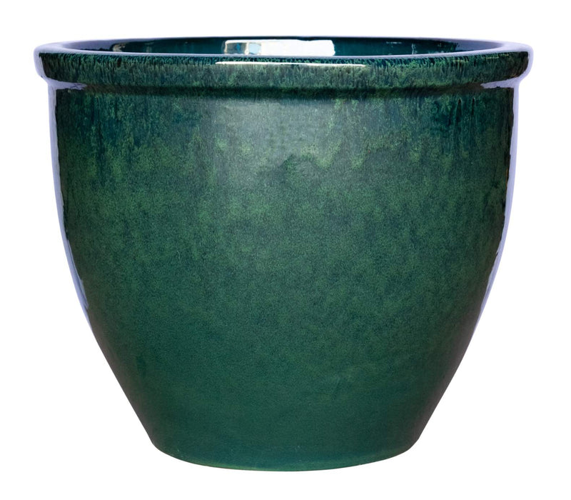 Rimmed ceramic pot in deep green