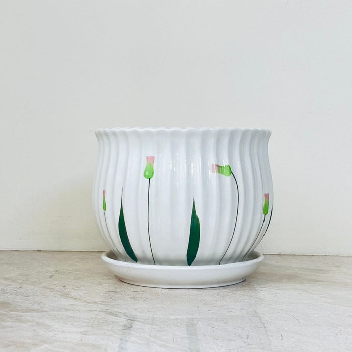 Three-piece floral ceramic planter collection