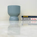 Grey-blue ribbed ceramic planter for small indoor plants