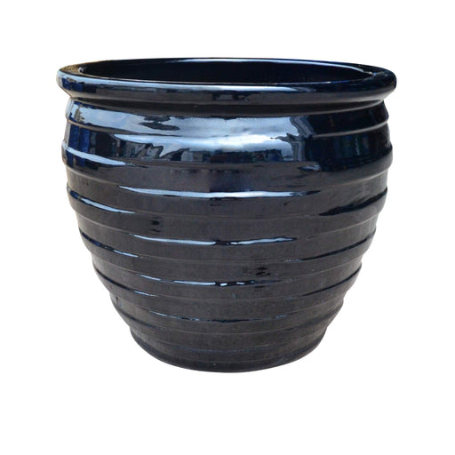 Glossy black ceramic garden pot