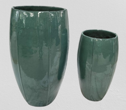 Green Glazed Ceramic Planter Set