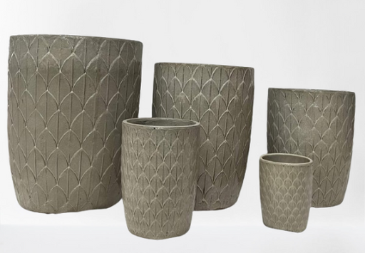 Large Green-Gray Ceramic Planter with Leaf Pattern