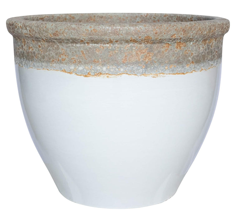 Large White Ceramic Planter with Volcanic Textured Rim