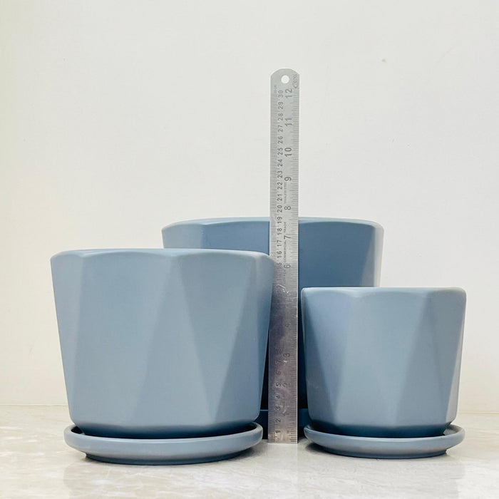 Modern Faceted Ceramic Pots with Saucers