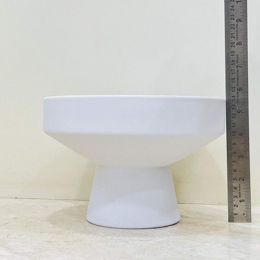 Modern white ceramic bowl planter with pedestal base