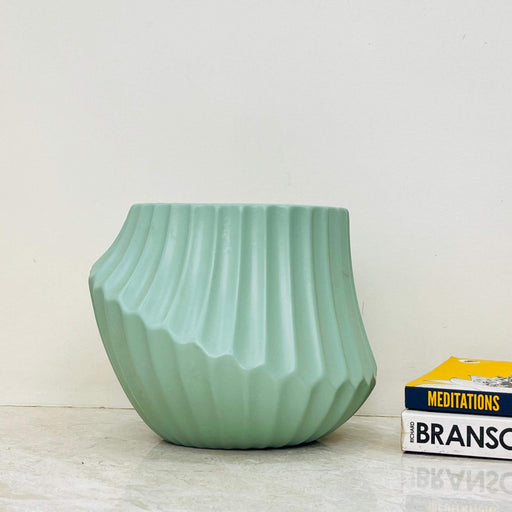 Mint green fluted ceramic planter