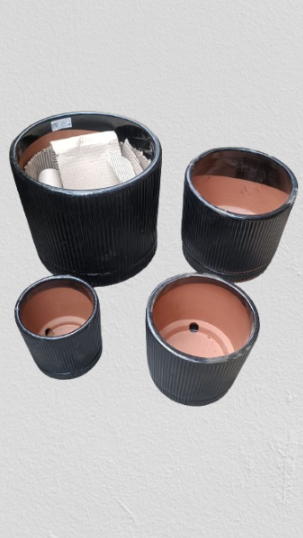 Set of Black Fluted Planters Different Sizes