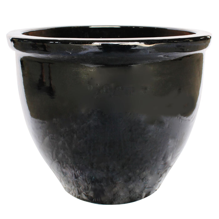 Black ceramic planter with glossy finish