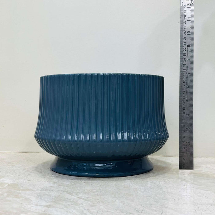 Modern Glossy Blue Ceramic Planter Trio