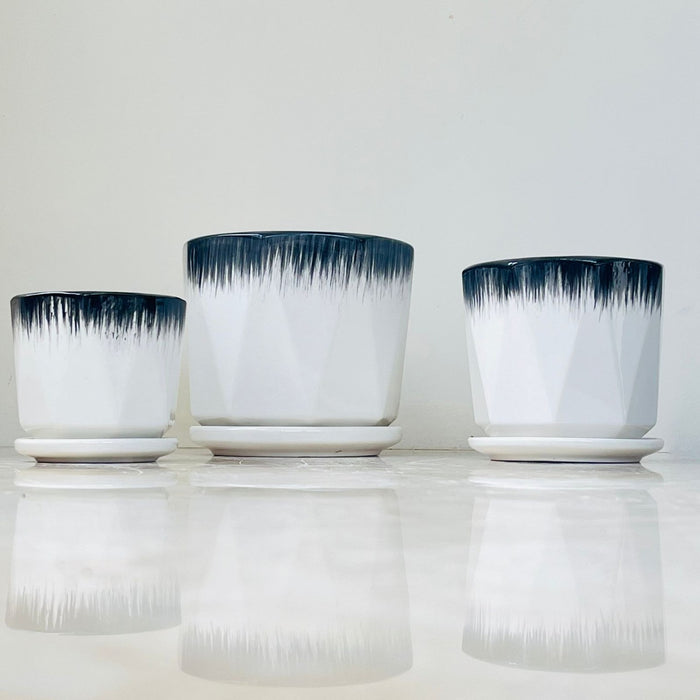 Modern ombre ceramic planter trio with black-to-white fade
