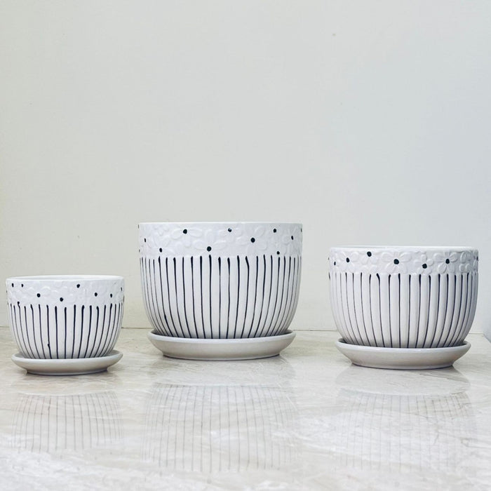 Ceramic planter with polka dot and stripe design