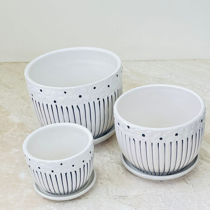 Stylish indoor ceramic pots with matching saucers