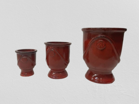 Red Ceramic Planters with Glazed Finish - Set of Three