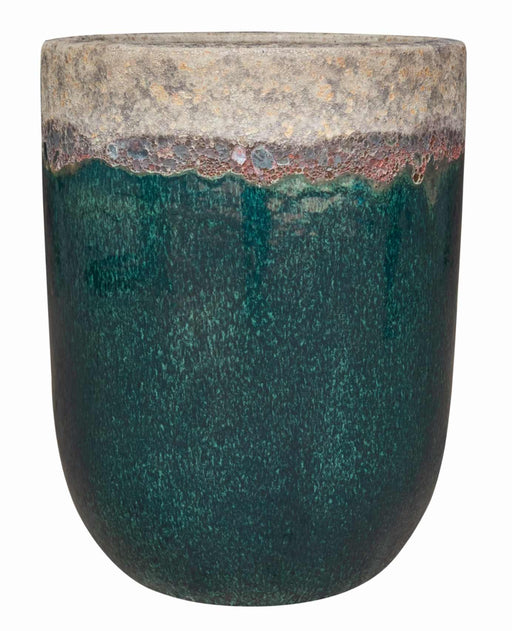 Round Green Ceramic Planter Set of 3