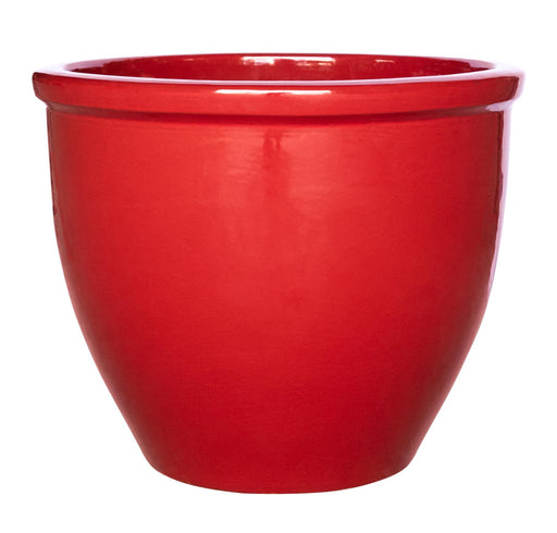 Vibrant Red Round Ceramic Flower Pot