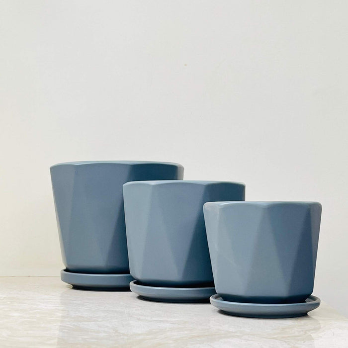 Geometric Slate Gray Ceramic Planter Set