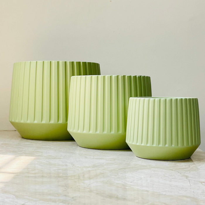 Small, medium, large green ceramic planters