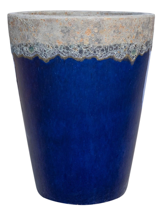 Blue ceramic planter with volcanic finish