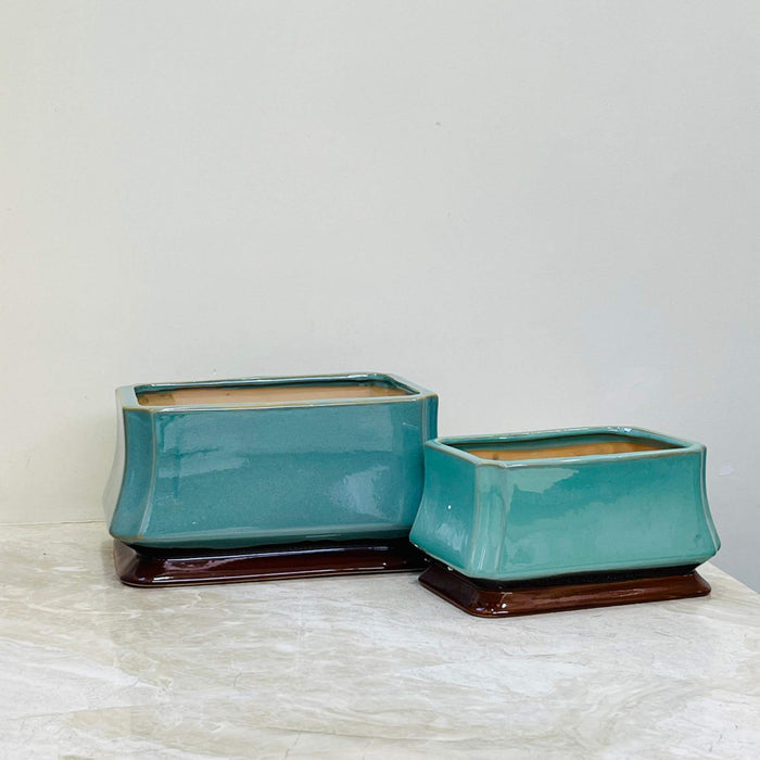 Minimalist Rectangular Teal Ceramic Pot