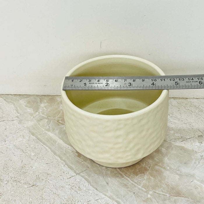 Textured off-white ceramic plant pot with elegant design