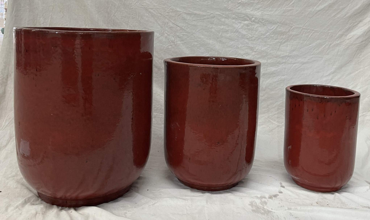 Large Deep Red Ceramic Pot with Glossy Finish