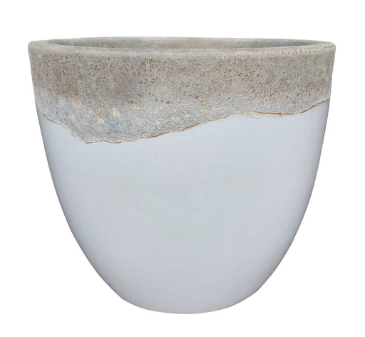 Large White Ceramic Planter with Textured Rim