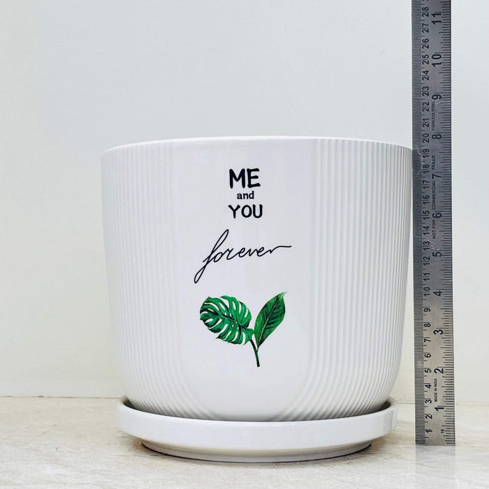 White Ceramic Planter Set with 'ME and YOU Forever' Print  (Set Of 3)