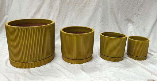 Vibrant Yellow Ribbed Ceramic Pot Large